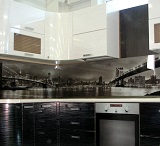 Комбинированная черно-белая Кухня с фотопечатью и пленочными фасадами МДФ под заказ
