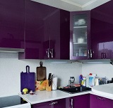 Фиолетовая Кухня на заказ с барной стойкой и фасадами МДФ ПВХ